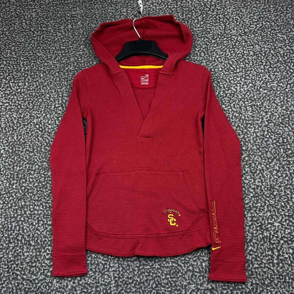 Nike Team USC Trojans Waffle Knit Hoodie Women XS V-Neck Pullover Long Sleeve